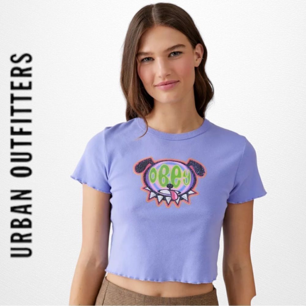 NEW OBEY Urban Outfitters UO Vicious Violet Dog Baby Cropped Shirt T-Shirt Tee M